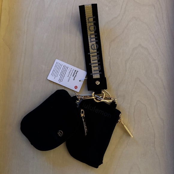 lululemon athletica Accessories - NWT - Lululemon Dual Pouch Wristlet Black with Gold Hardware and Logo